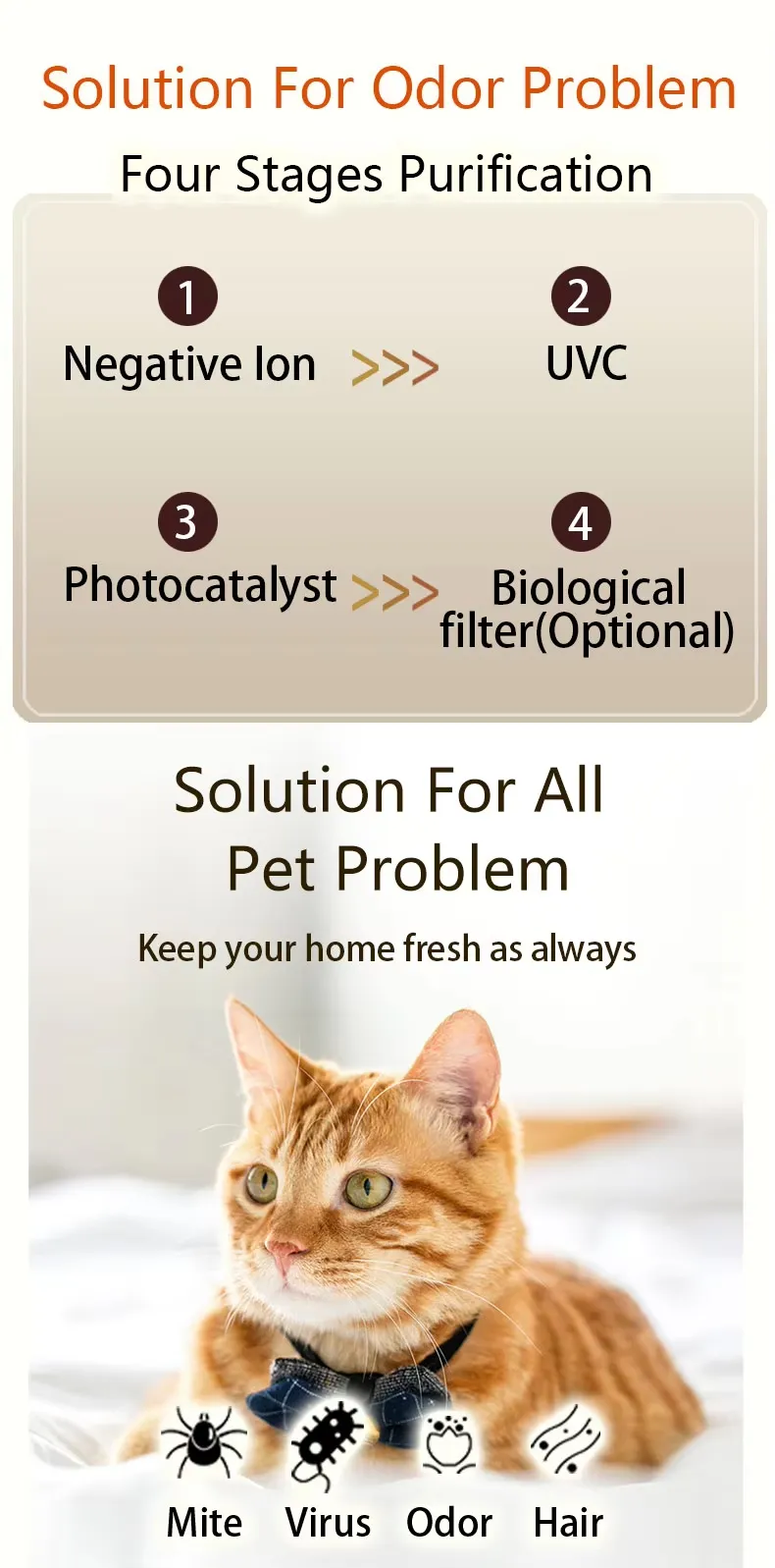 Pet Air Purifier with Washable Filter and Pet Resting Pad Bedroom Purification