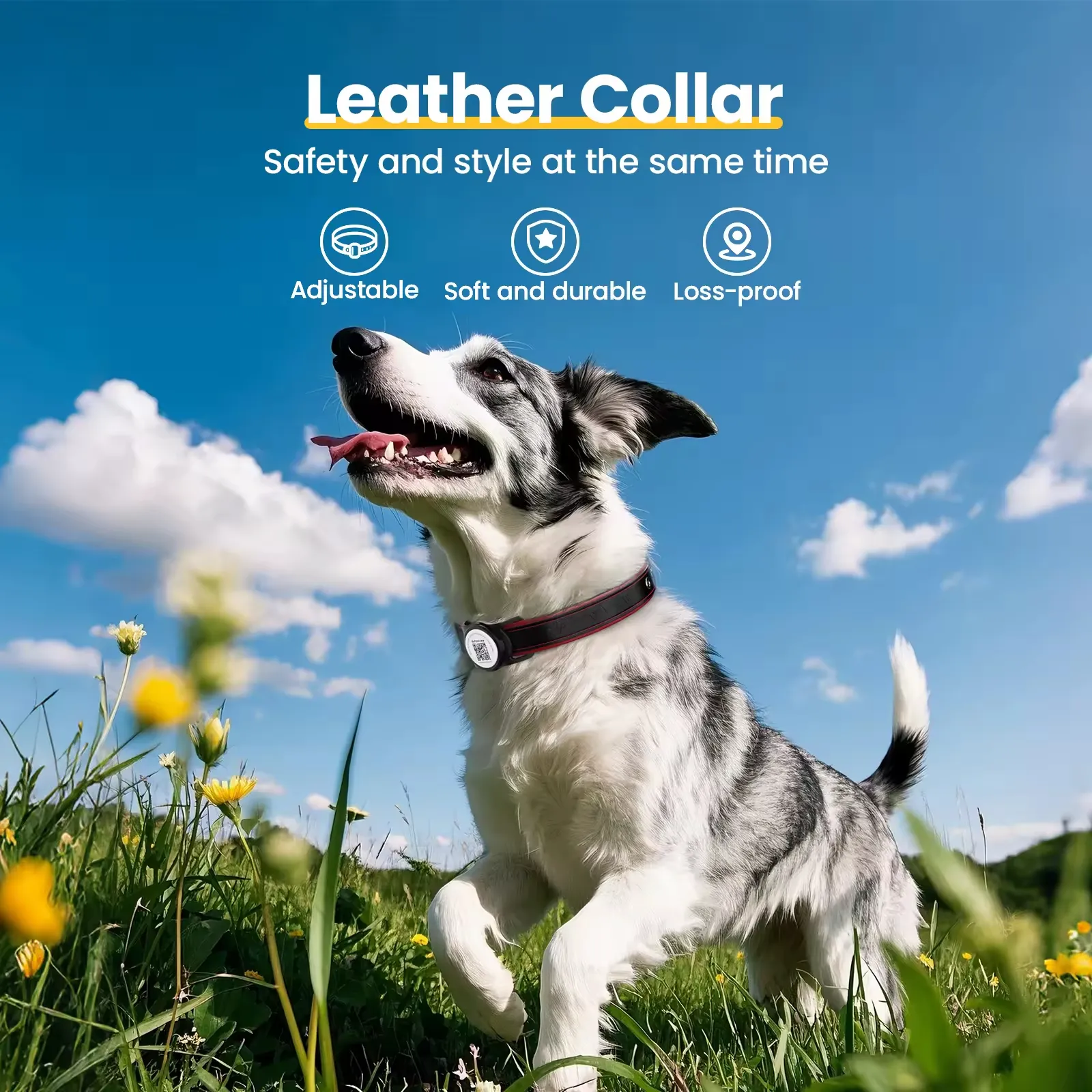 Adjustable Leather Dog Collar with QR Code ID Tag Pet Anti-Lost Tracking belt Collar Supports Personalized Customization