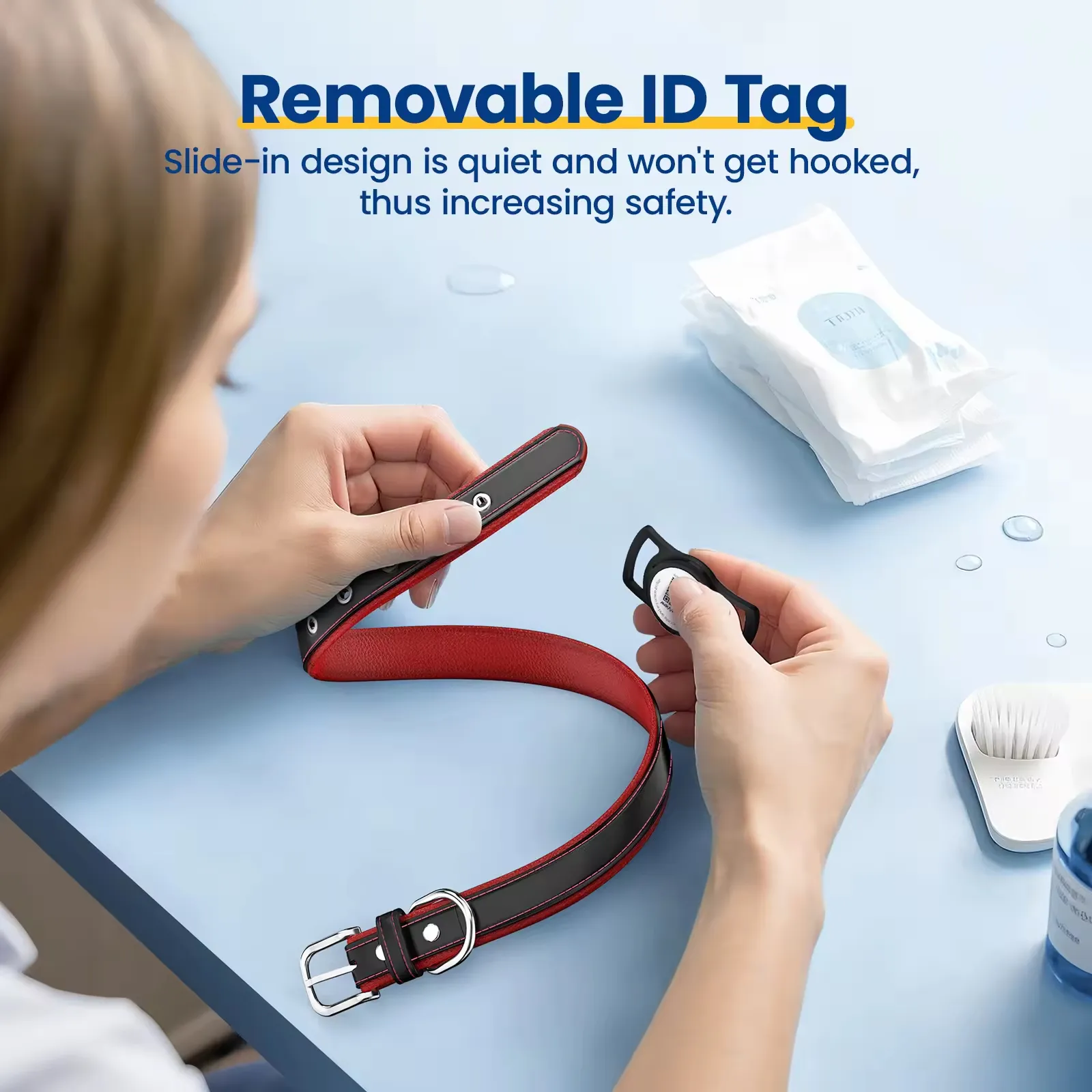 Adjustable Leather Dog Collar with QR Code ID Tag Pet Anti-Lost Tracking belt Collar Supports Personalized Customization